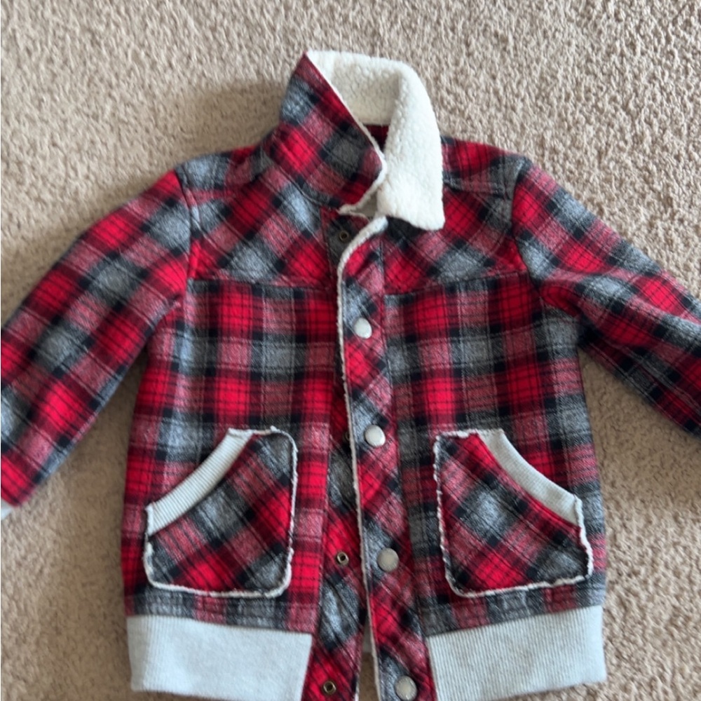 Plaid Kids Jacket with Sherpa Collar